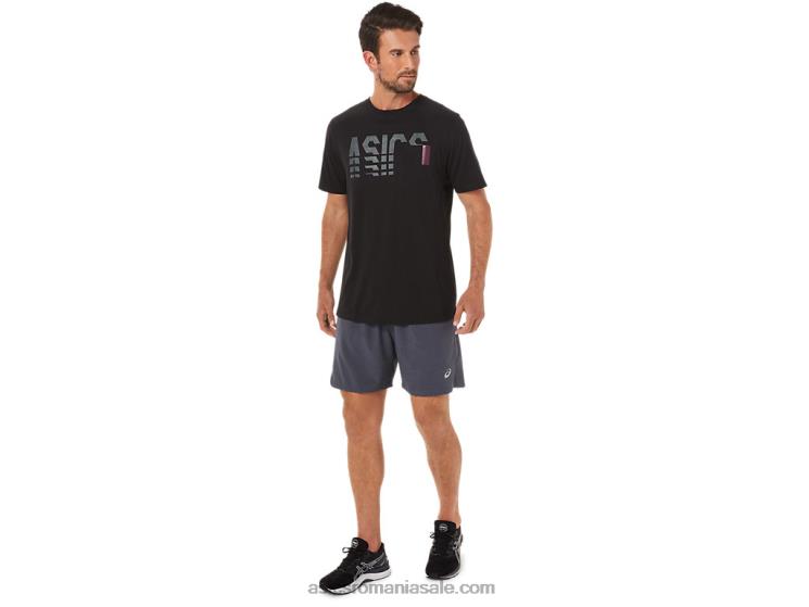 Asics negru de performanță tricou cu mânecă scurtă în dungi ZF4641650