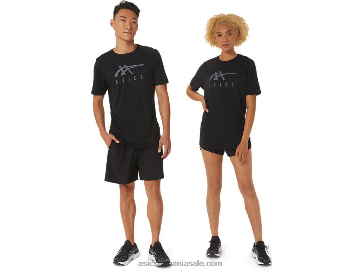 Asics negru de performanță tricou cu mânecă scurtă în dungi ZF4641716