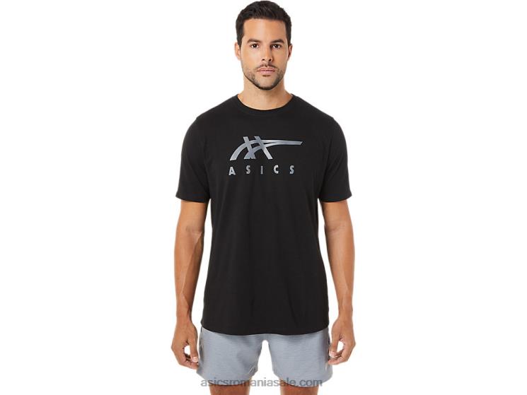 Asics negru de performanță tricou cu mânecă scurtă în dungi ZF4641716