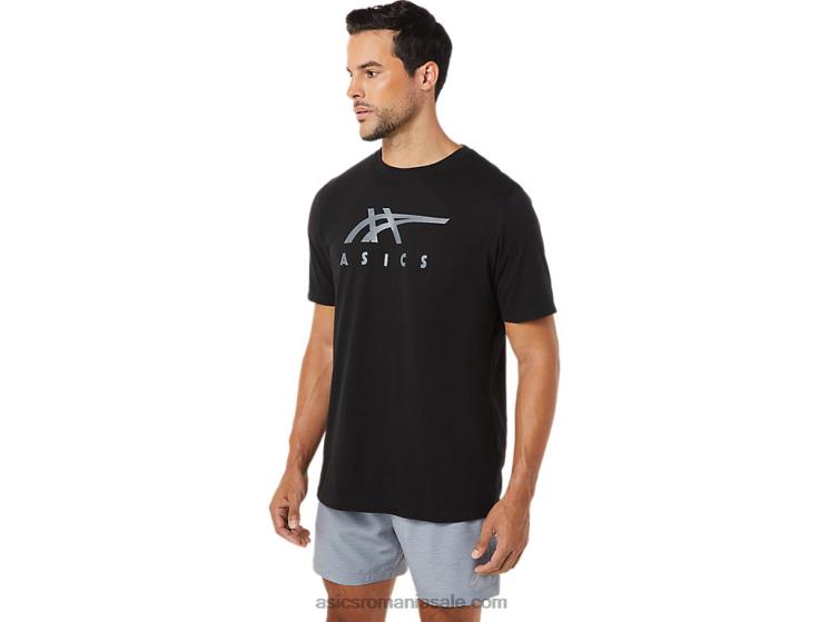 Asics negru de performanță tricou cu mânecă scurtă în dungi ZF4641716