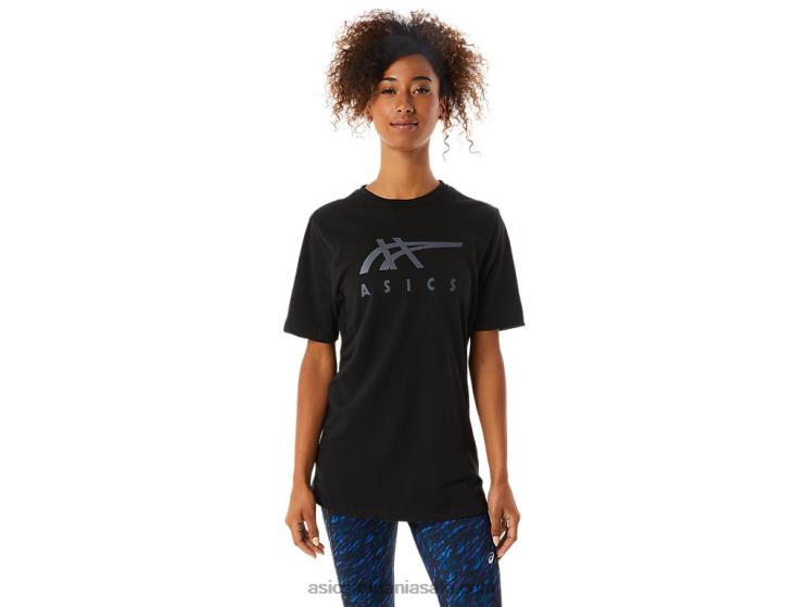Asics negru de performanță tricou cu mânecă scurtă în dungi ZF4641716