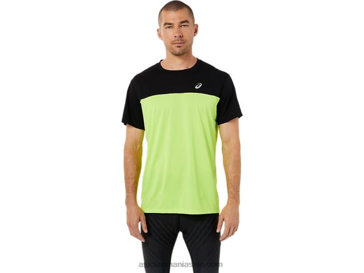 Asics negru de performanță/verde pericol top cu mânecă scurtă pentru bărbați ZF4641415