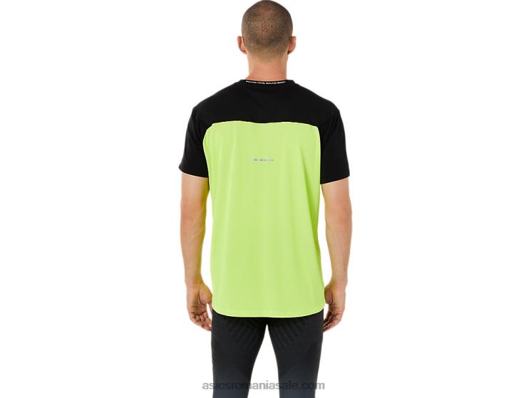Asics negru de performanță/verde pericol top cu mânecă scurtă pentru bărbați ZF4641415
