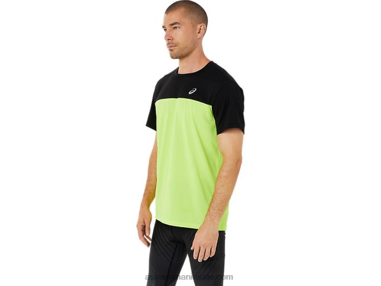 Asics negru de performanță/verde pericol top cu mânecă scurtă pentru bărbați ZF4641415