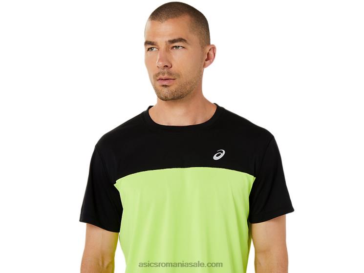 Asics negru de performanță/verde pericol top cu mânecă scurtă pentru bărbați ZF4641415