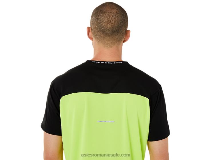 Asics negru de performanță/verde pericol top cu mânecă scurtă pentru bărbați ZF4641415