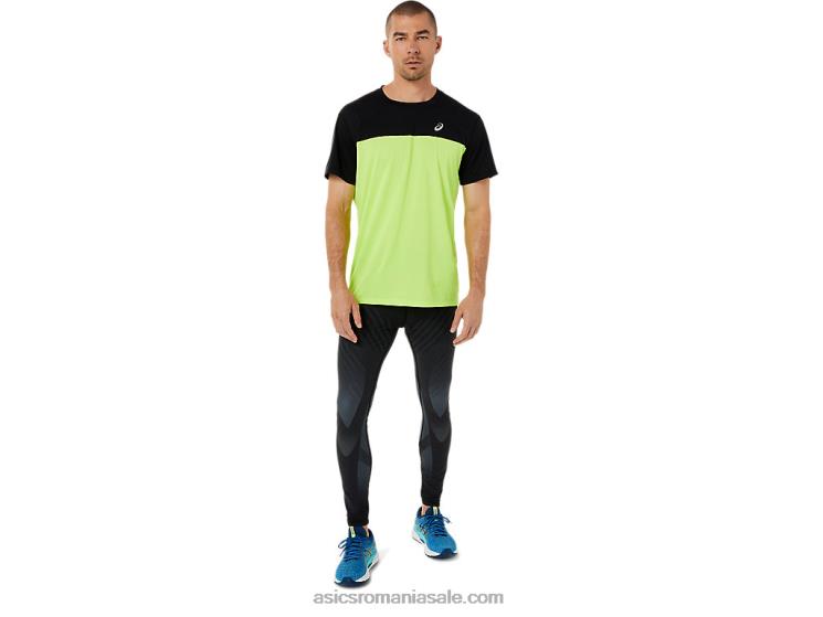 Asics negru de performanță/verde pericol top cu mânecă scurtă pentru bărbați ZF4641415