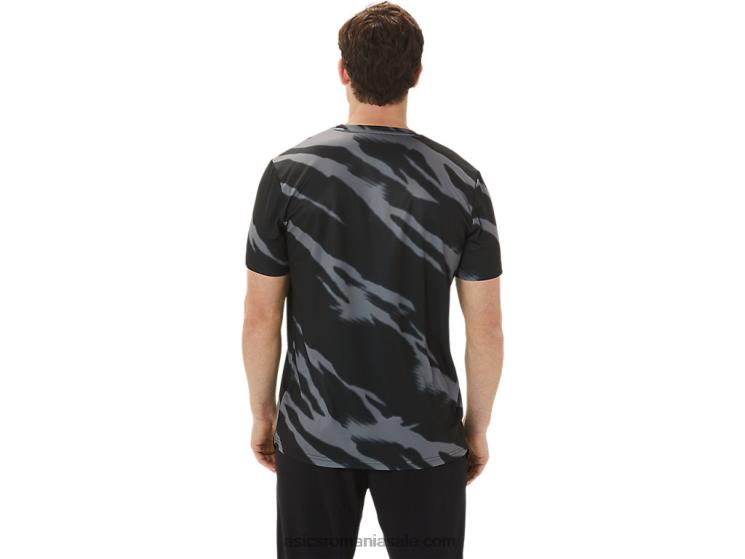 Asics negru performant/gri grafit top cu mânecă scurtă cu imprimeu de sezon pentru bărbați ZF4641009