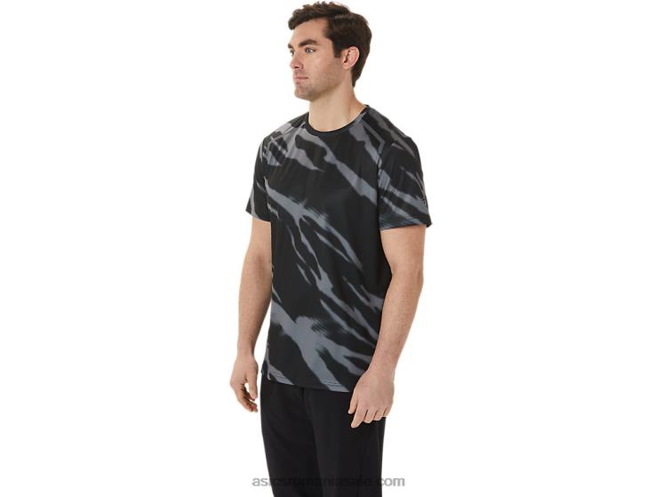 Asics negru performant/gri grafit top cu mânecă scurtă cu imprimeu de sezon pentru bărbați ZF4641009