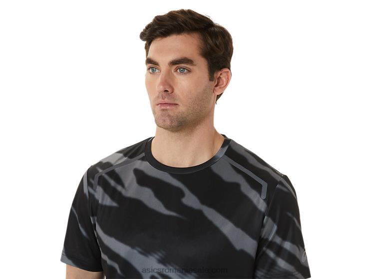 Asics negru performant/gri grafit top cu mânecă scurtă cu imprimeu de sezon pentru bărbați ZF4641009