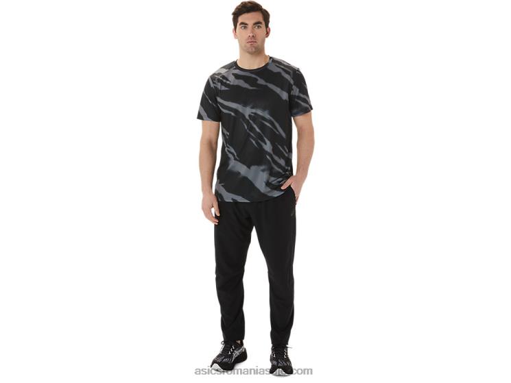 Asics negru performant/gri grafit top cu mânecă scurtă cu imprimeu de sezon pentru bărbați ZF4641009