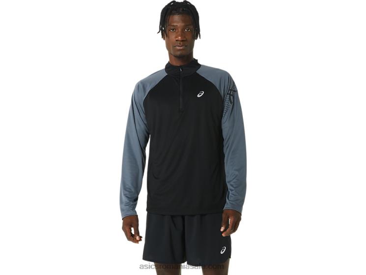 Asics negru performant/gri purtător icoană bărbătească cu mânecă lungă 1/2 fermoar ZF464463