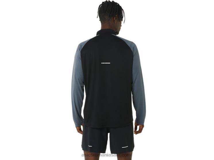 Asics negru performant/gri purtător icoană bărbătească cu mânecă lungă 1/2 fermoar ZF464463