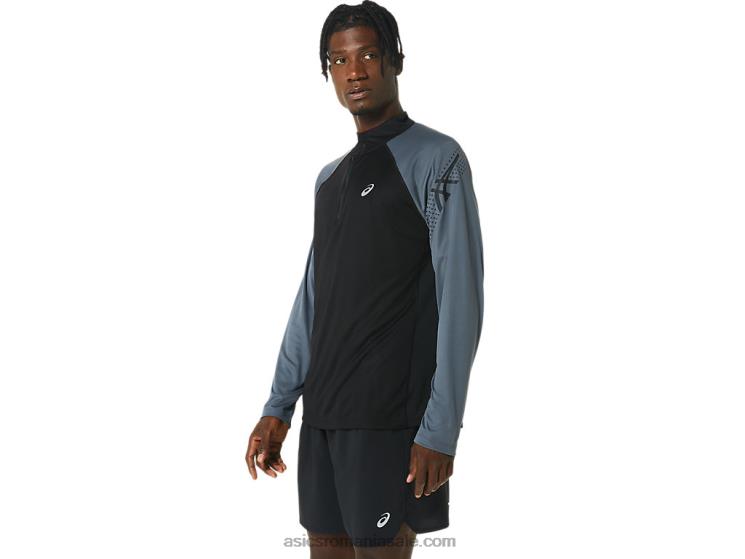 Asics negru performant/gri purtător icoană bărbătească cu mânecă lungă 1/2 fermoar ZF464463