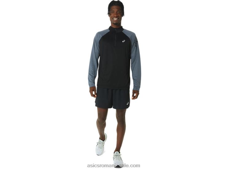 Asics negru performant/gri purtător icoană bărbătească cu mânecă lungă 1/2 fermoar ZF464463