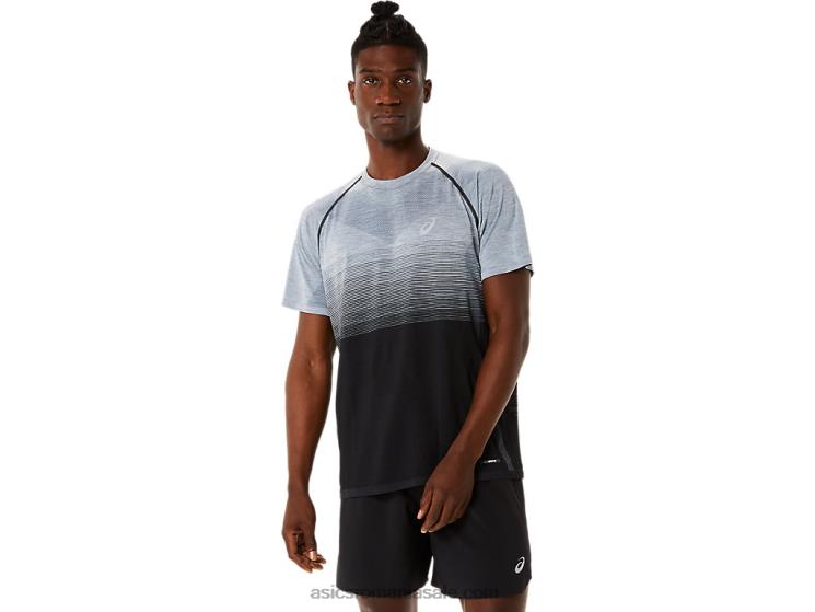 Asics negru performant/gri purtător top fără cusături pentru bărbați cu mânecă scurtă ZF4641127