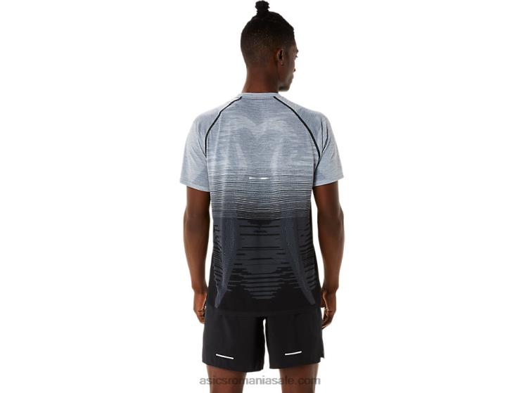 Asics negru performant/gri purtător top fără cusături pentru bărbați cu mânecă scurtă ZF4641127