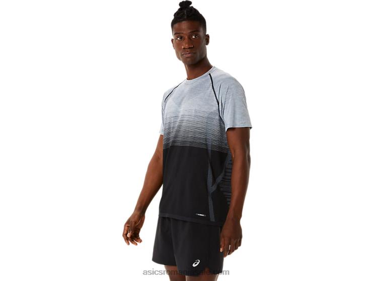 Asics negru performant/gri purtător top fără cusături pentru bărbați cu mânecă scurtă ZF4641127