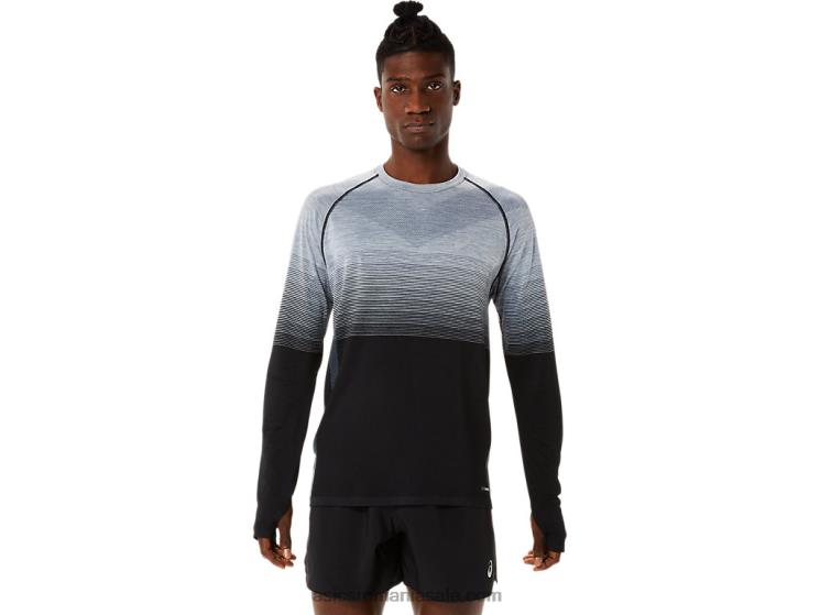 Asics negru performant/gri purtător top fără cusături pentru bărbați cu mâneci lungi ZF4641073