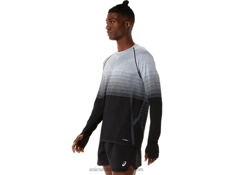 Asics negru performant/gri purtător top fără cusături pentru bărbați cu mâneci lungi ZF4641073