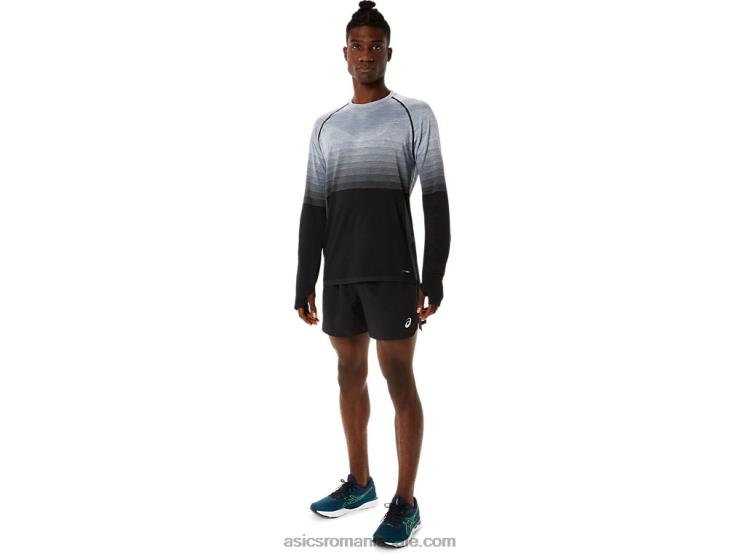 Asics negru performant/gri purtător top fără cusături pentru bărbați cu mâneci lungi ZF4641073