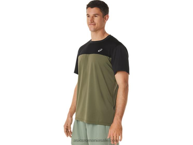 Asics negru performant/verde manta top cu mânecă scurtă pentru bărbați ZF4641116
