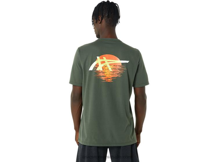 Asics pânză de măsline tricou cu dungi sunrise ZF464787