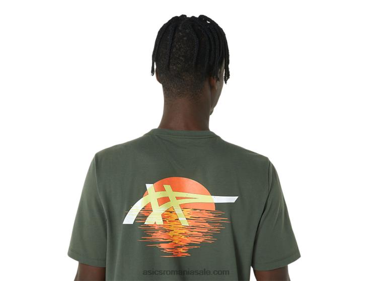 Asics pânză de măsline tricou cu dungi sunrise ZF464787