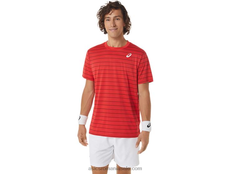 Asics roșu clasic top cu mânecă scurtă cu dungi curte pentru bărbați ZF464493