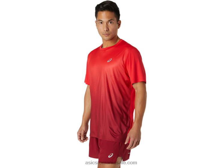 Asics roșu electric/visiniu bluză bărbătească Kasane cu mânecă scurtă ZF4641778