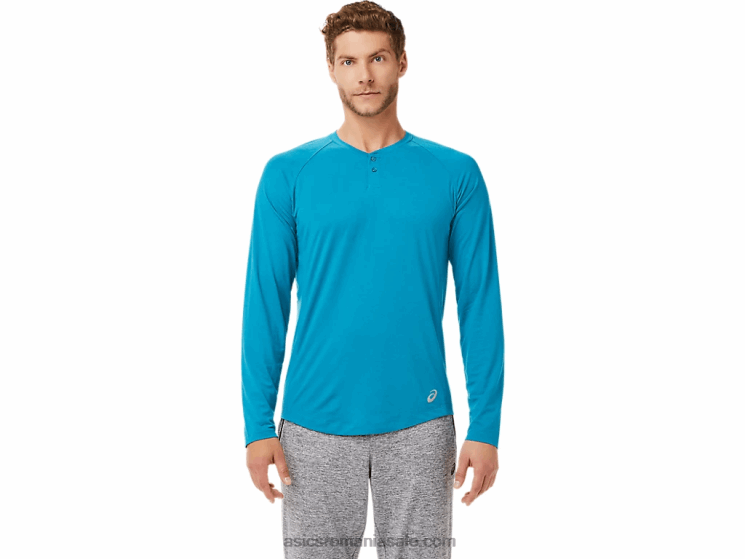 Asics teal blue heather henley cu mânecă lungă perf pentru bărbați ZF4642026