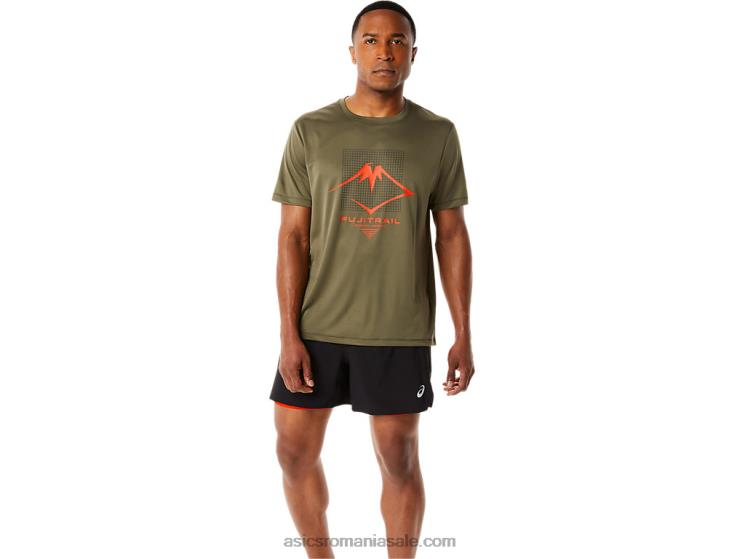 Asics verde de manta top cu mânecă scurtă cu logo Fujitrail pentru bărbați ZF4641091