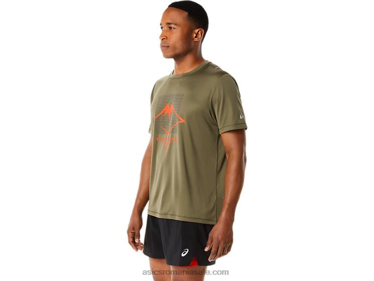 Asics verde de manta top cu mânecă scurtă cu logo Fujitrail pentru bărbați ZF4641091