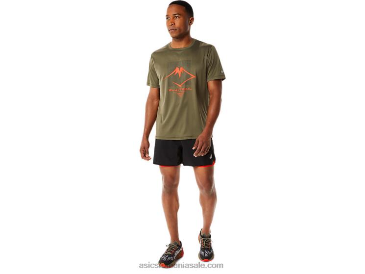 Asics verde de manta top cu mânecă scurtă cu logo Fujitrail pentru bărbați ZF4641091