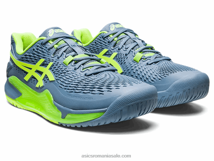 Asics albastru oțel/verde pericol gel-rezoluție 9 lățime ZF464364