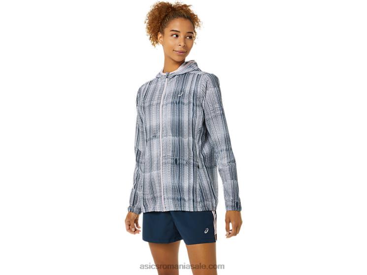 Asics imprimeu albastru francez/abia trandafir jachetă grafică gata de damă ZF4643480