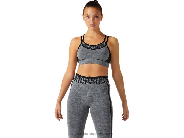 Asics negru performant/gri grafit sutien fără cusături cu logo decupat pentru damă ZF4643928
