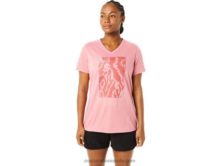 Asics Smokey Rose Heather damă cu mânecă scurtă cu decolteu în V cu imprimeu ZF4643707