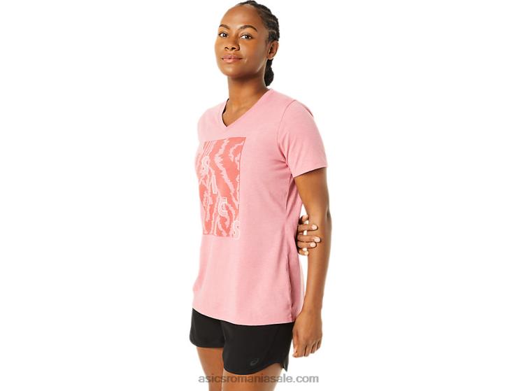 Asics Smokey Rose Heather damă cu mânecă scurtă cu decolteu în V cu imprimeu ZF4643707