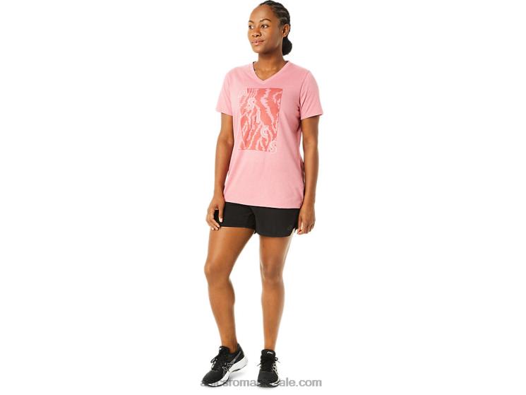 Asics Smokey Rose Heather damă cu mânecă scurtă cu decolteu în V cu imprimeu ZF4643707