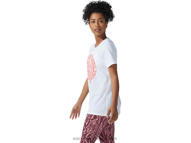 Asics alb strălucitor/coral aprins noul tricou grafic strong 92 pentru femei ZF4643782