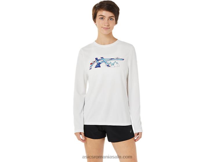 Asics alb strălucitor grafică cu mânecă lungă ready-set ii pentru femei ZF4643609
