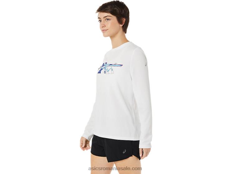 Asics alb strălucitor grafică cu mânecă lungă ready-set ii pentru femei ZF4643609