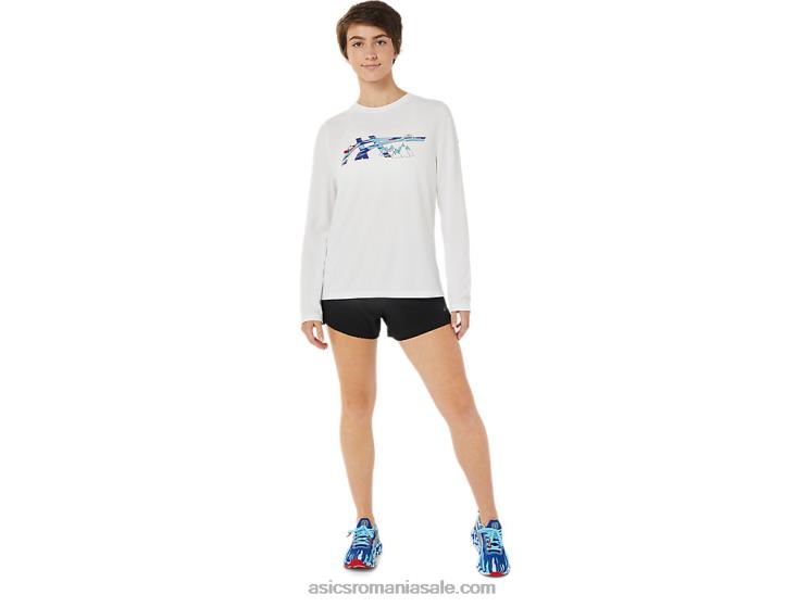 Asics alb strălucitor grafică cu mânecă lungă ready-set ii pentru femei ZF4643609