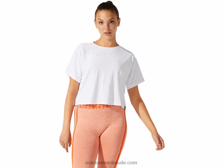 Asics alb strălucitor mânecă scurtă jacquard cu logo decupat pentru damă ZF4643968