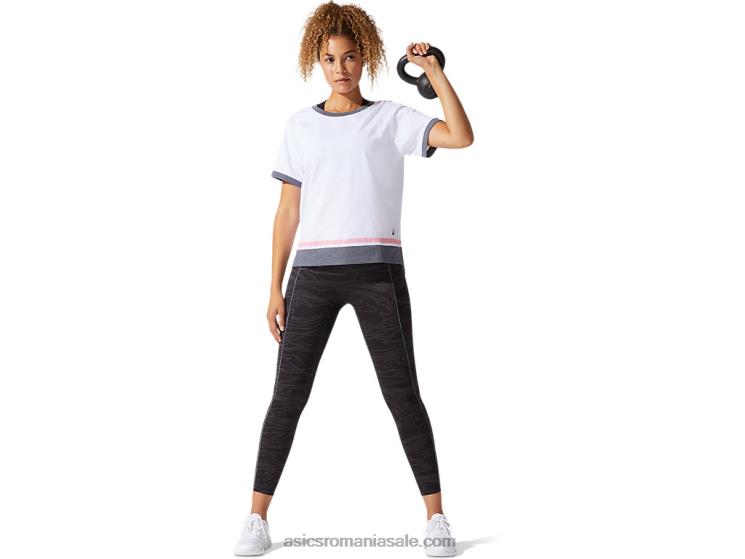 Asics alb strălucitor/petală de piersică top de damă cu mânecă scurtă color block ZF4643978