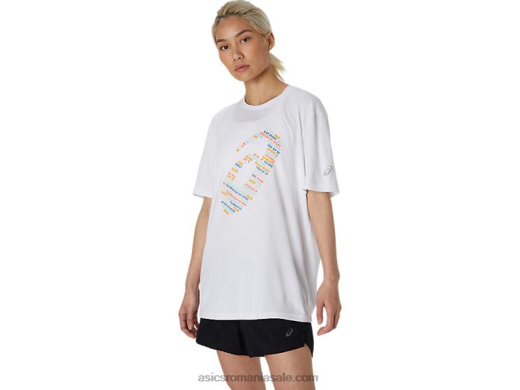 Asics alb strălucitor top cu mânecă scurtă cu imprimeu logo ZF4641758