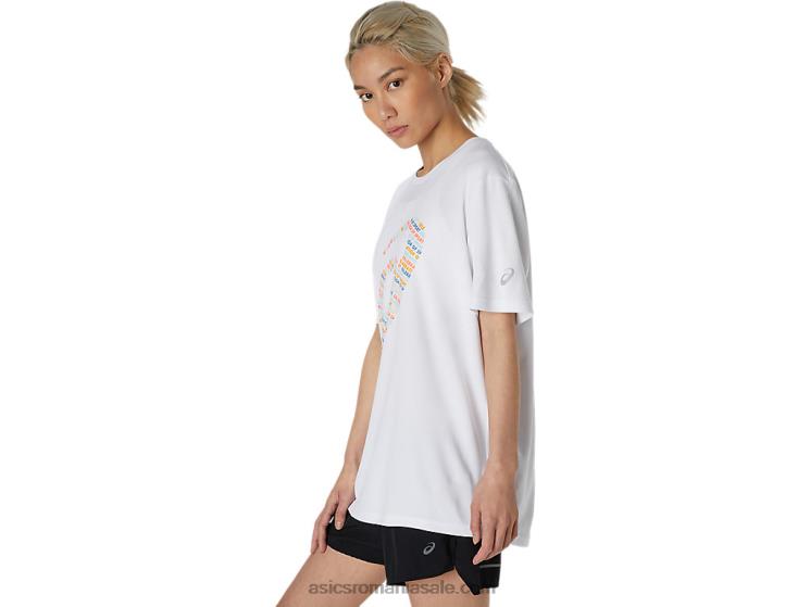 Asics alb strălucitor top cu mânecă scurtă cu imprimeu logo ZF4641758