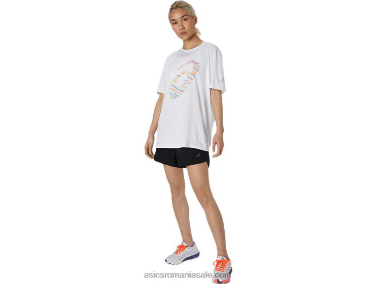 Asics alb strălucitor top cu mânecă scurtă cu imprimeu logo ZF4641758