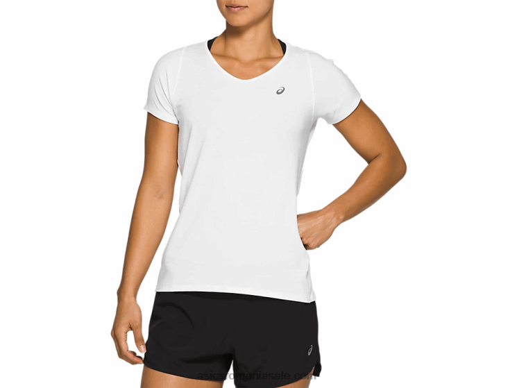 Asics alb strălucitor top de damă cu mânecă scurtă cu decolteu în V ZF4644141